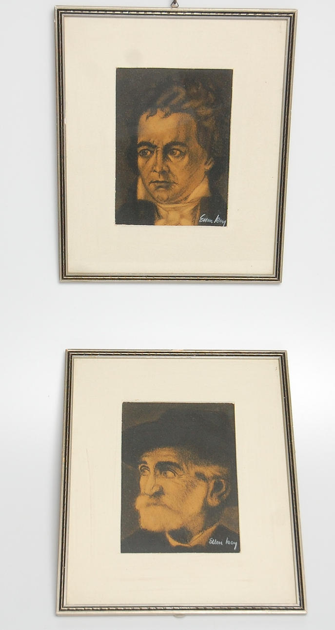 ELLEN KEY. teckningar, 1 par, signerade Ellen Key.