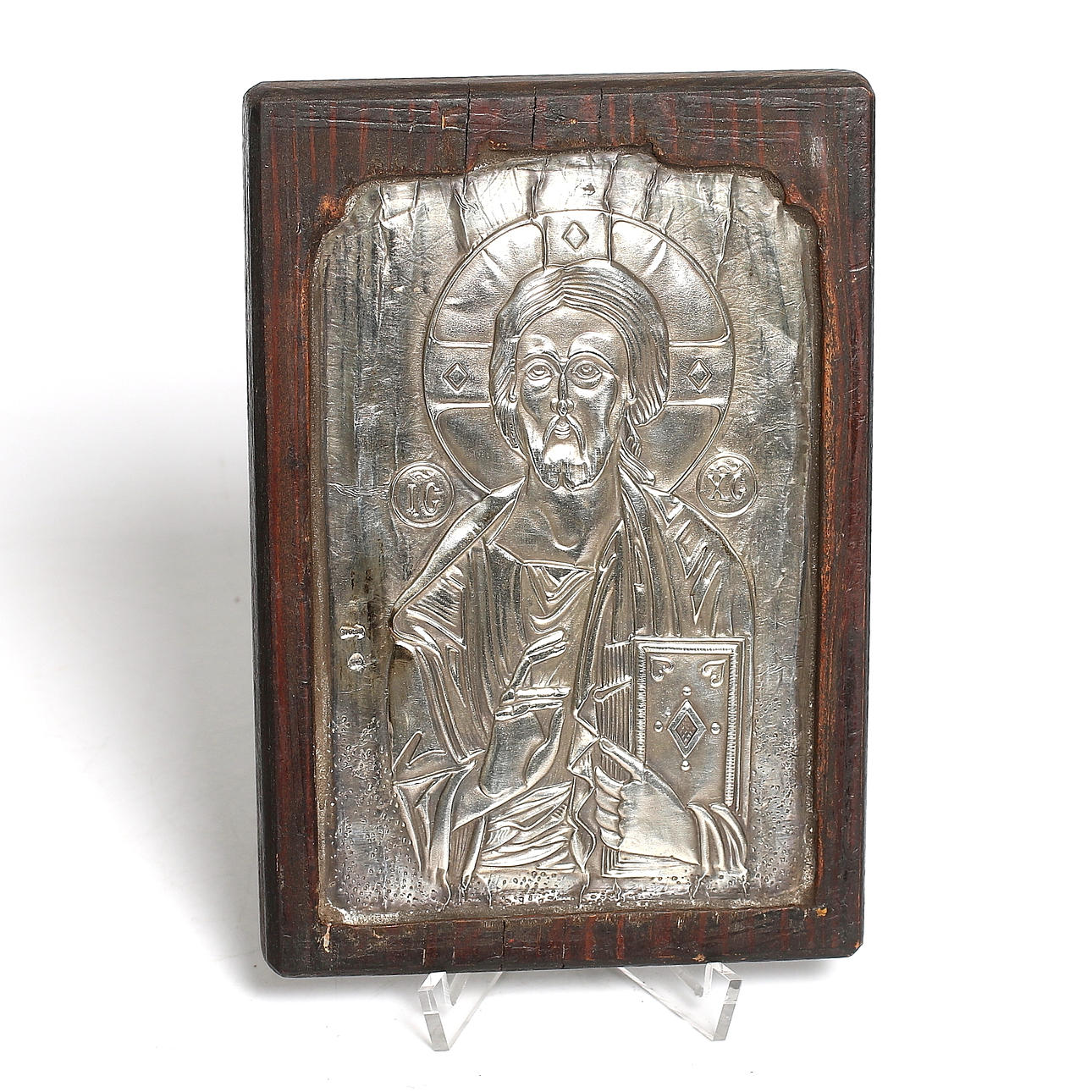 IKON, sterling silver samt trä, Grekland. 1900-tal.