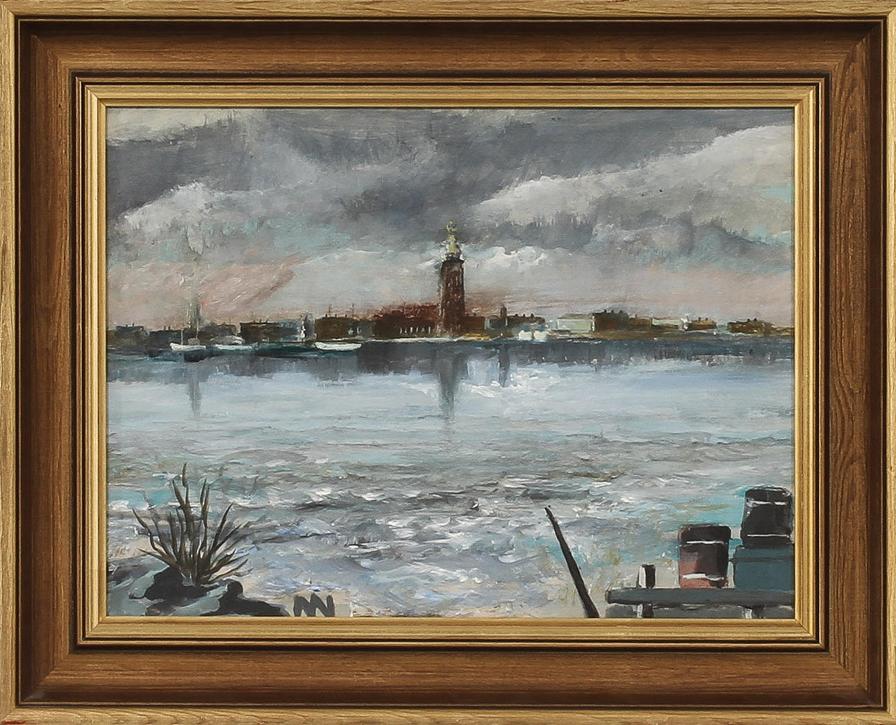 OIDENTIFIERAD KONSTNÄR. Stockholmsbild, olja på pannå, monogramsignerad NN.