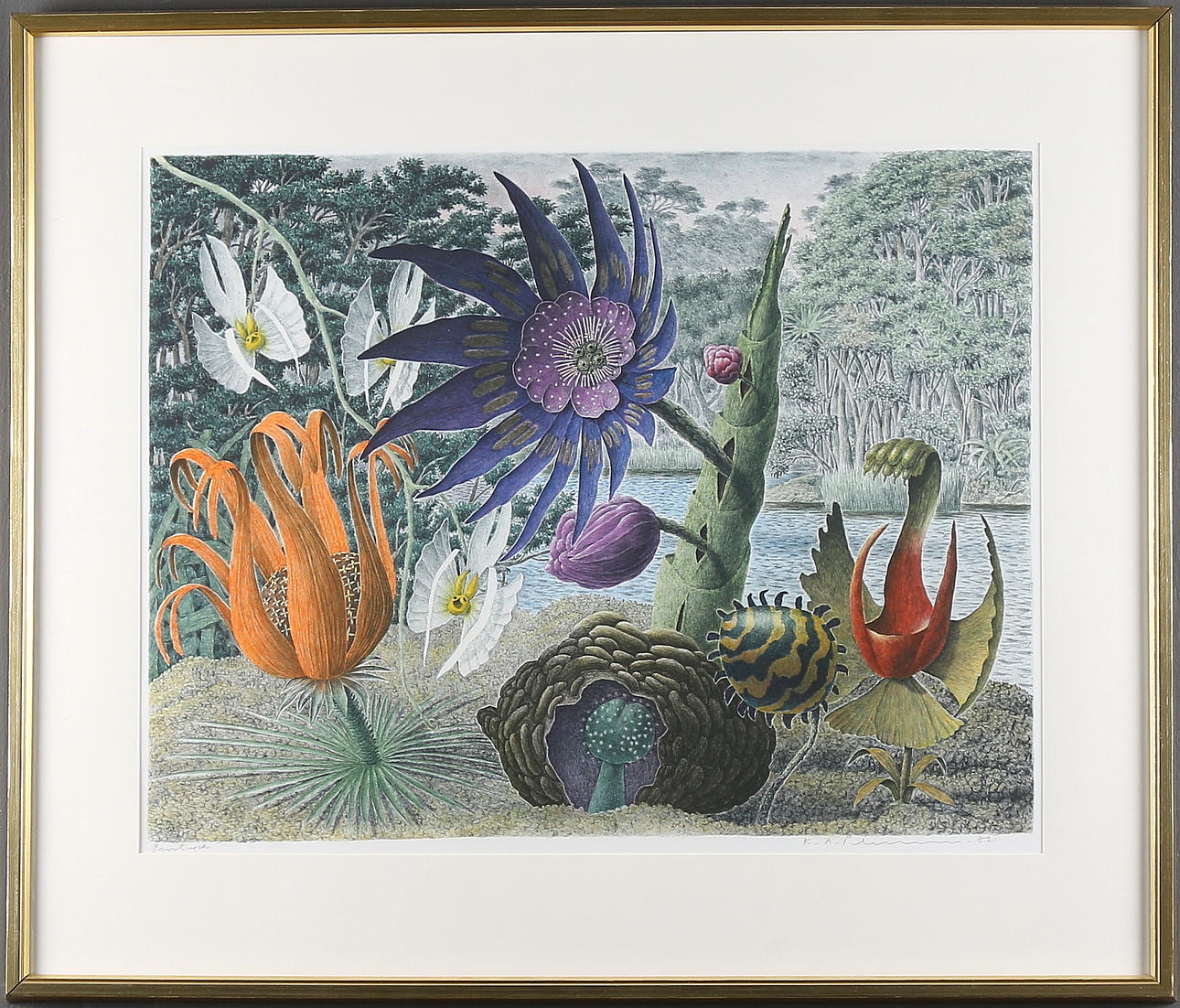 KARL AXEL PEHRSON. Blomstermönster, färglitografi, provtryck. Signerad och daterad -82.