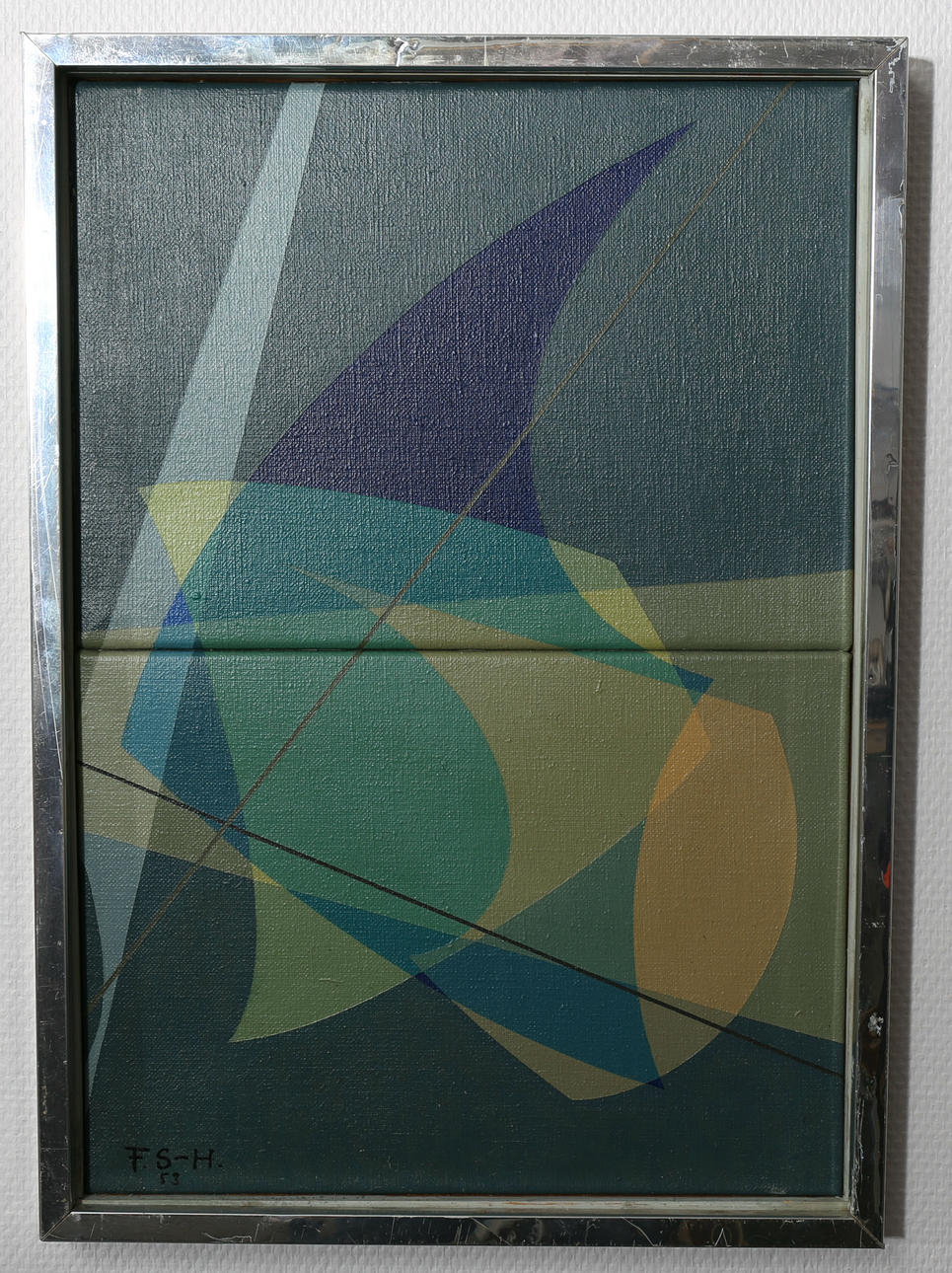 OIDENTIFIERAD KONSTNÄR. Olja på duk, 2-delad, Komposition, signerad F S-H -53.
