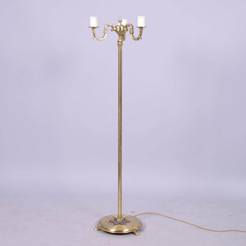 GOLVLAMPA, 3-armad, mässing, ABE.