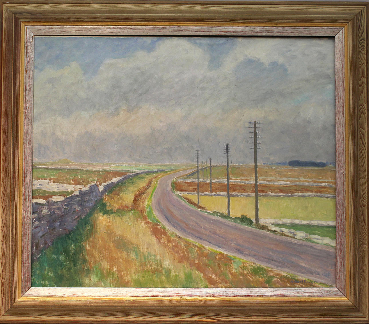 ALBERT KRÜGER. "Vägen över Alvaret, Öland 1954". Olja på duk. Signerad Alb Krüger.