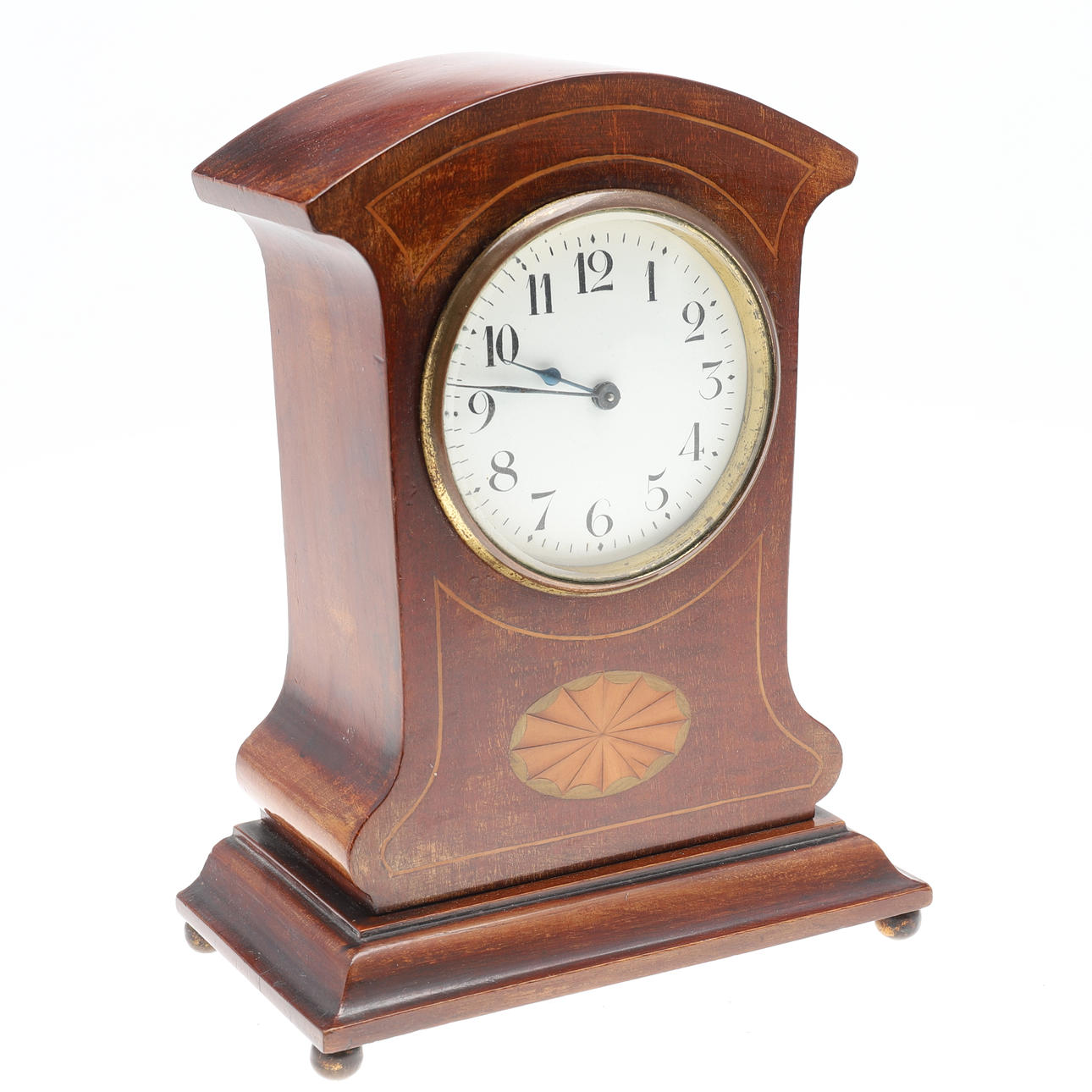 AN INLAID MAHOGANY TIMEPIECE.