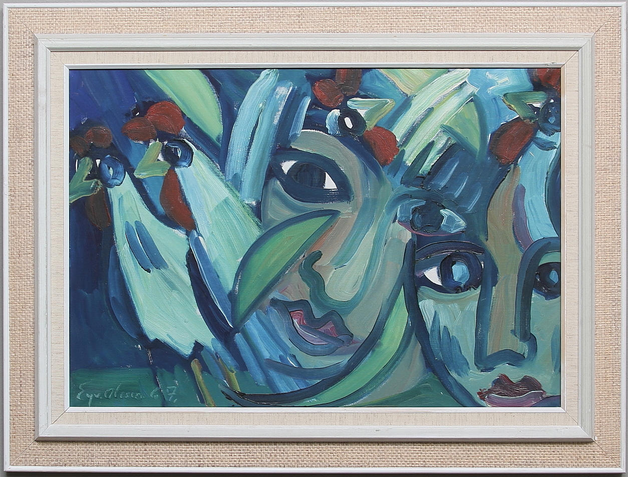 EYVIND OLESEN. Danmark. Motiv med ansikten. Olja på duk. Signerad och daterad 67.