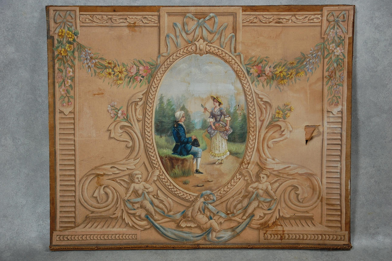 TEATERKULISS, målat på linnetyg, 1800-tal.