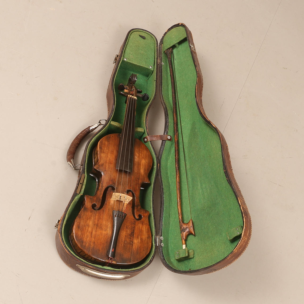 VIOLIN with bow, marked 1709.