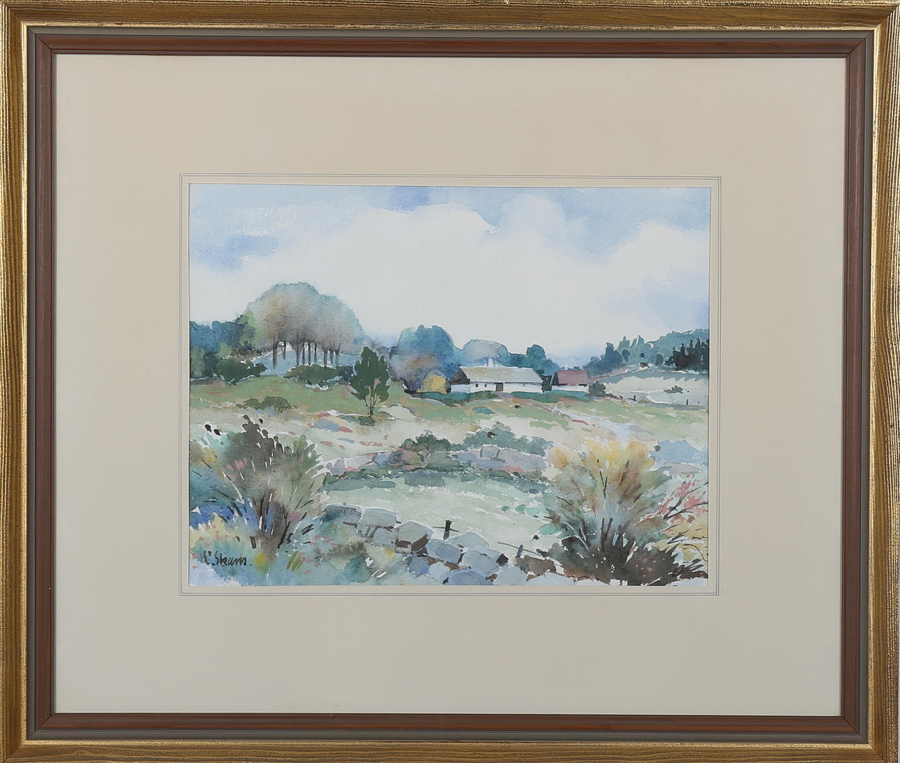 ESKIL SKANS. Landskap med gård, akvarell, signerad E Skans.