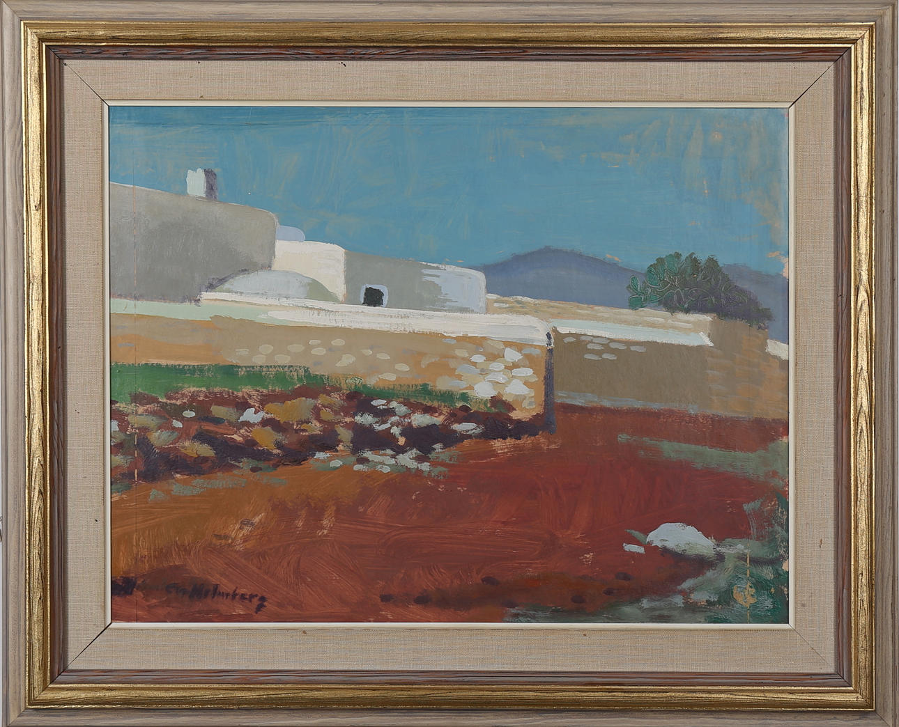 EVA HOLMBERG-JACOBSSON. Röd jord, olja på pannå, signerad Eva Holmberg.