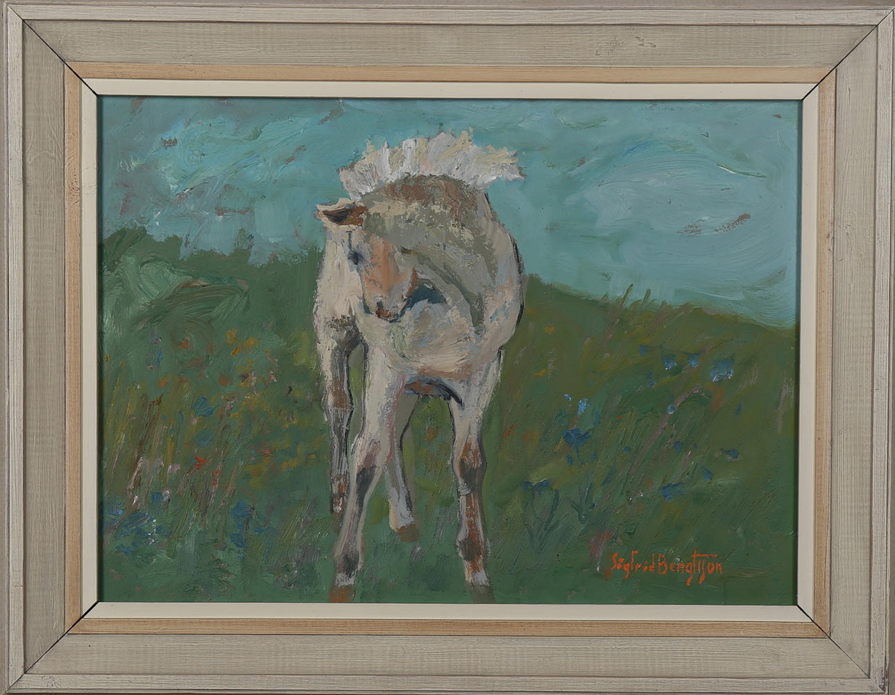 SIGFRID BENGTSSON. Häst i landskap, olja på pannå, signerad.