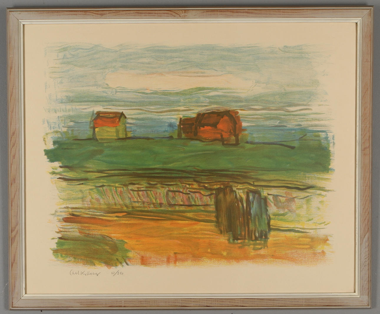 CARL KYLBERG. Landskap med hus, färglitografi, signerad och numrerad 83/360.