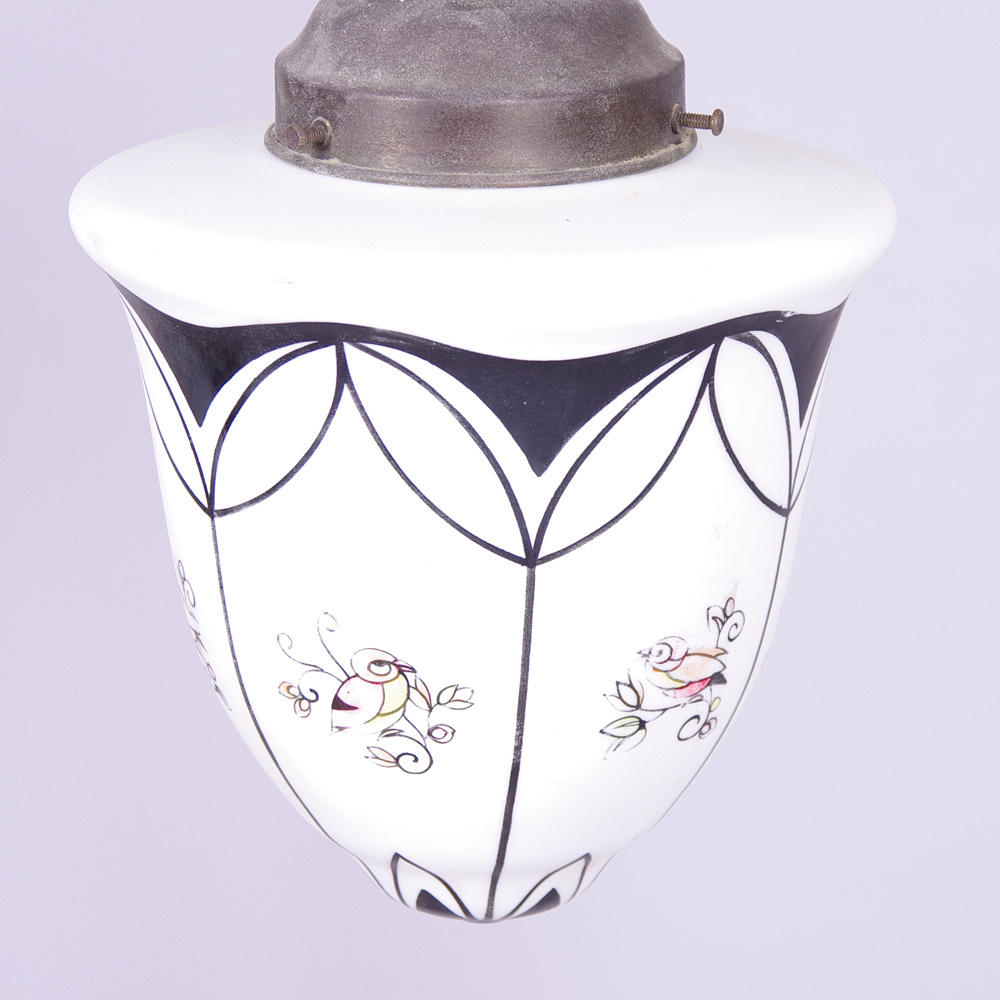 TAKLAMPA, jugend, koppar/glas, tidigt 1900-tal.