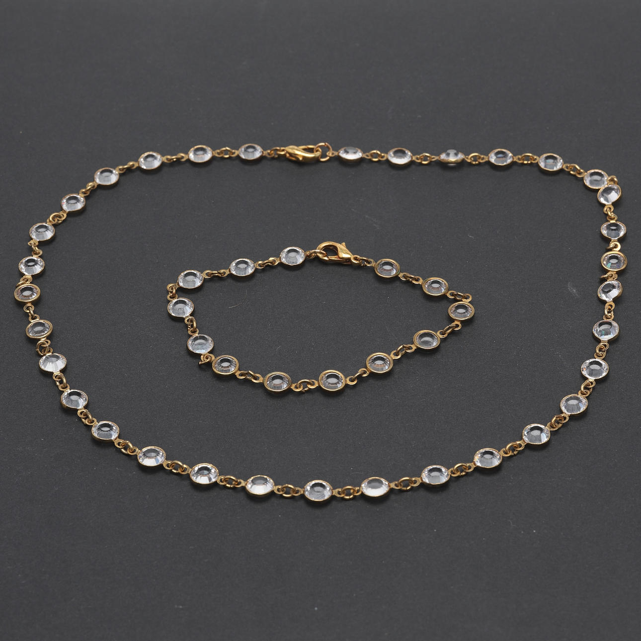NECKLACE & BRACELET, brass & Swarovski.