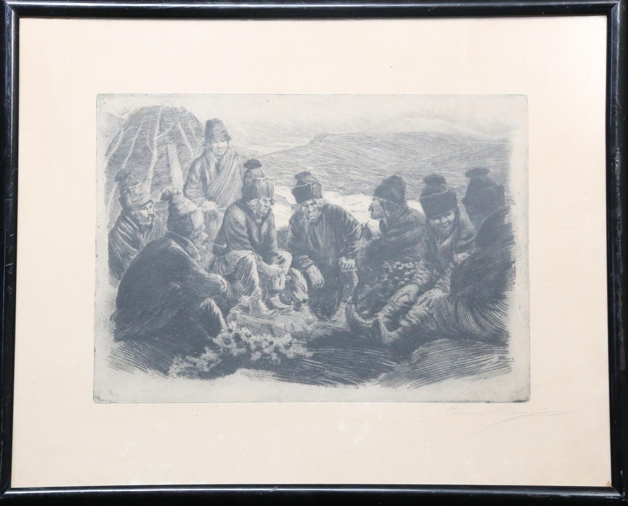 EMIL ÅBERG. Rådslaget. Etsning, signerad.