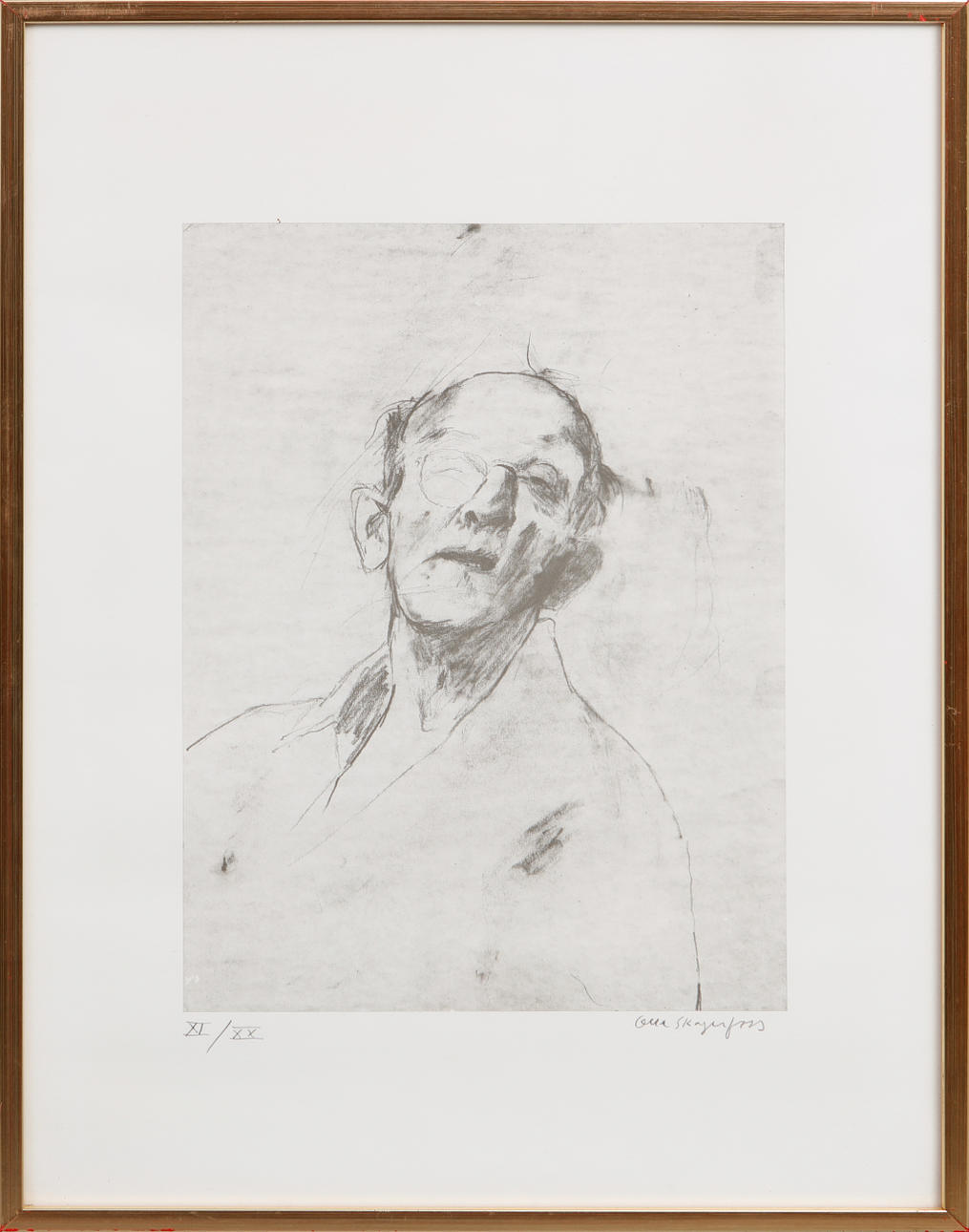 OLLE SKAGERFORS. Self-portrait, lithograph, signed.