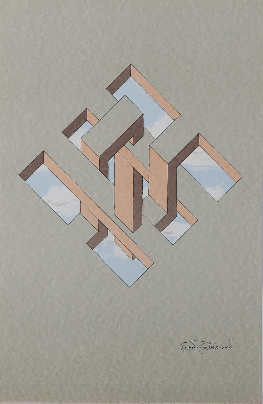 OSCAR REUTERSVÄRD. Omöjlig figur, färglitografi, signerad.