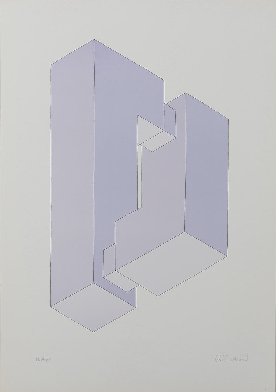 OSCAR REUTERSVÄRD. Omöjlig figur, färglitografi, provtryck, signerad.