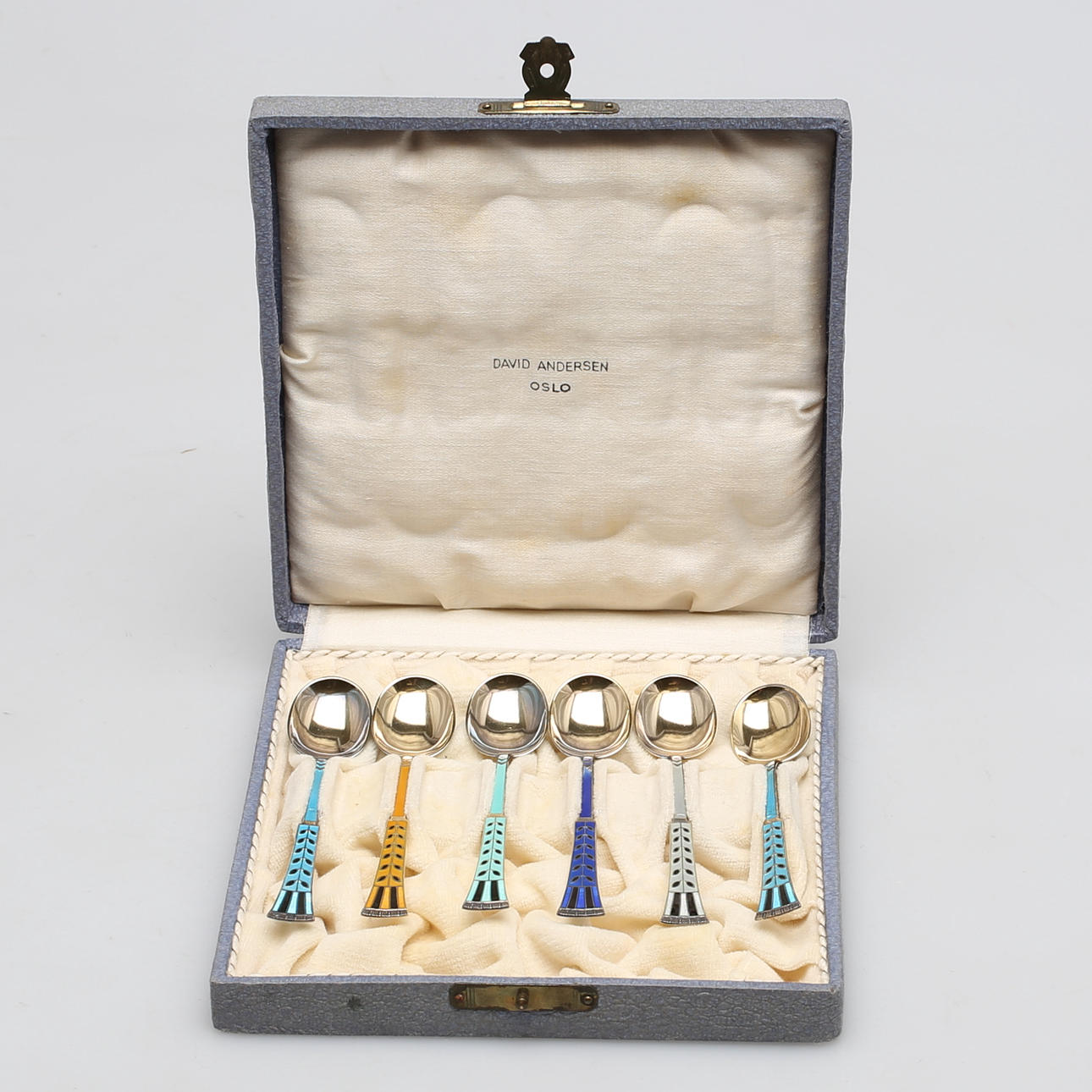 TESKEDAR i sterlingsilver och emalj, 6 st, Norge.