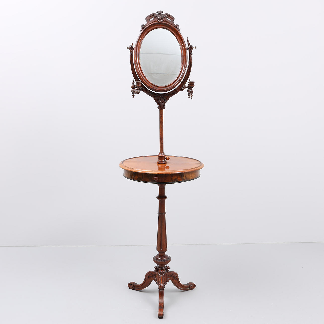 SHAVING MIRROR, including walnut, around 1900.