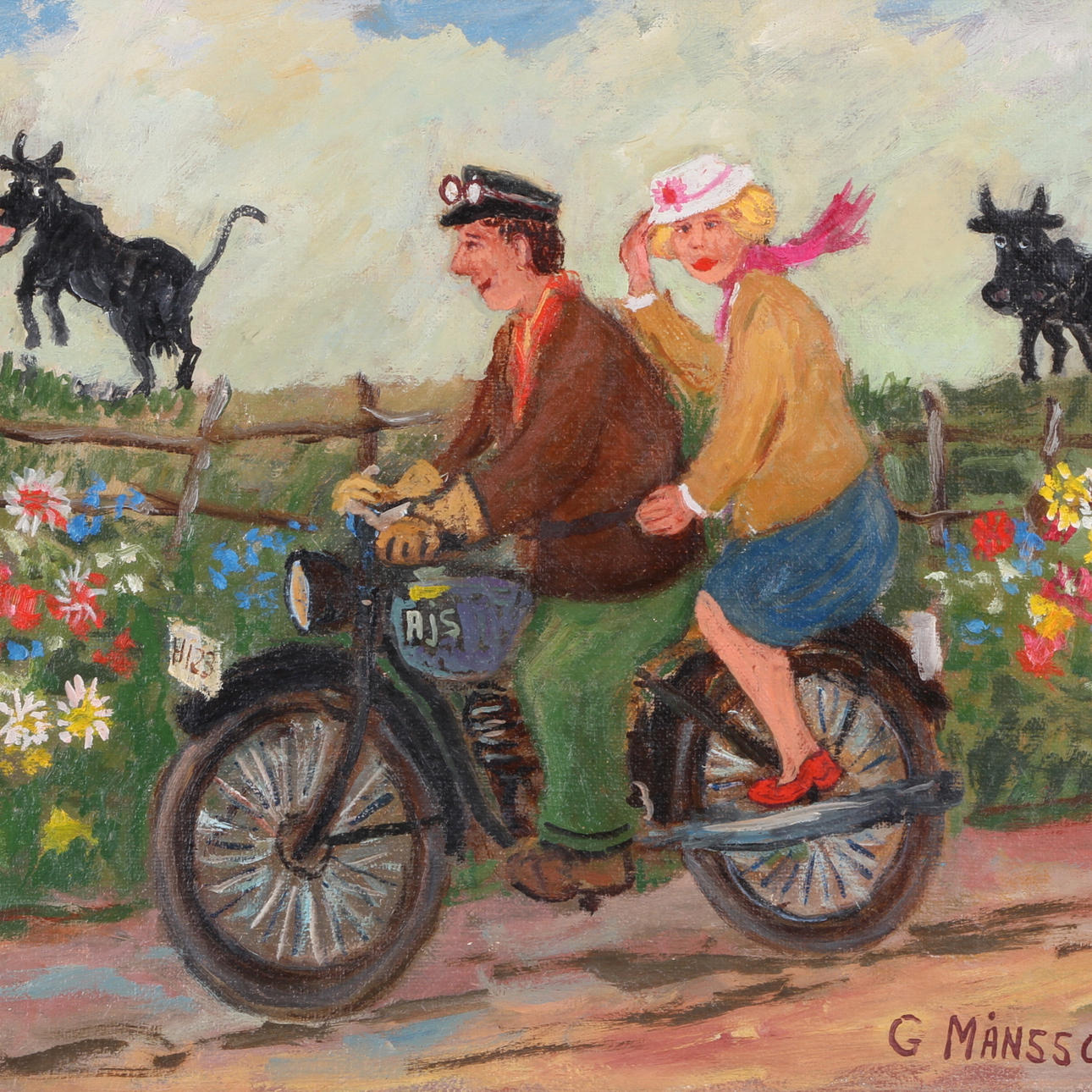 GÖSTA MÅNSSON. Olja på duk, "Motorcykeln", signerad.