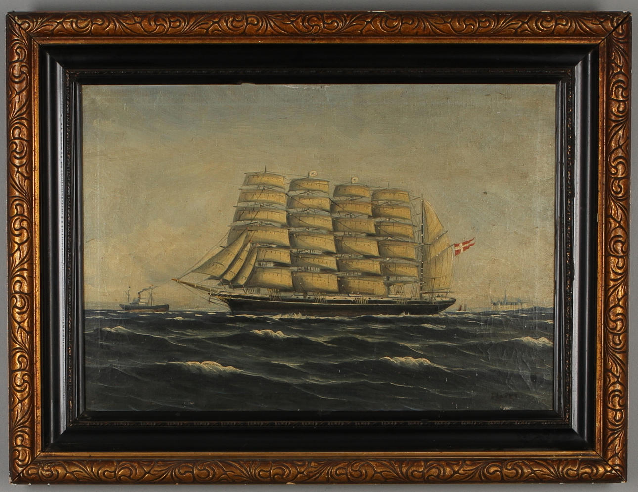 OKÄND KONSTNÄR. Skepp, olja på duk, signerad.