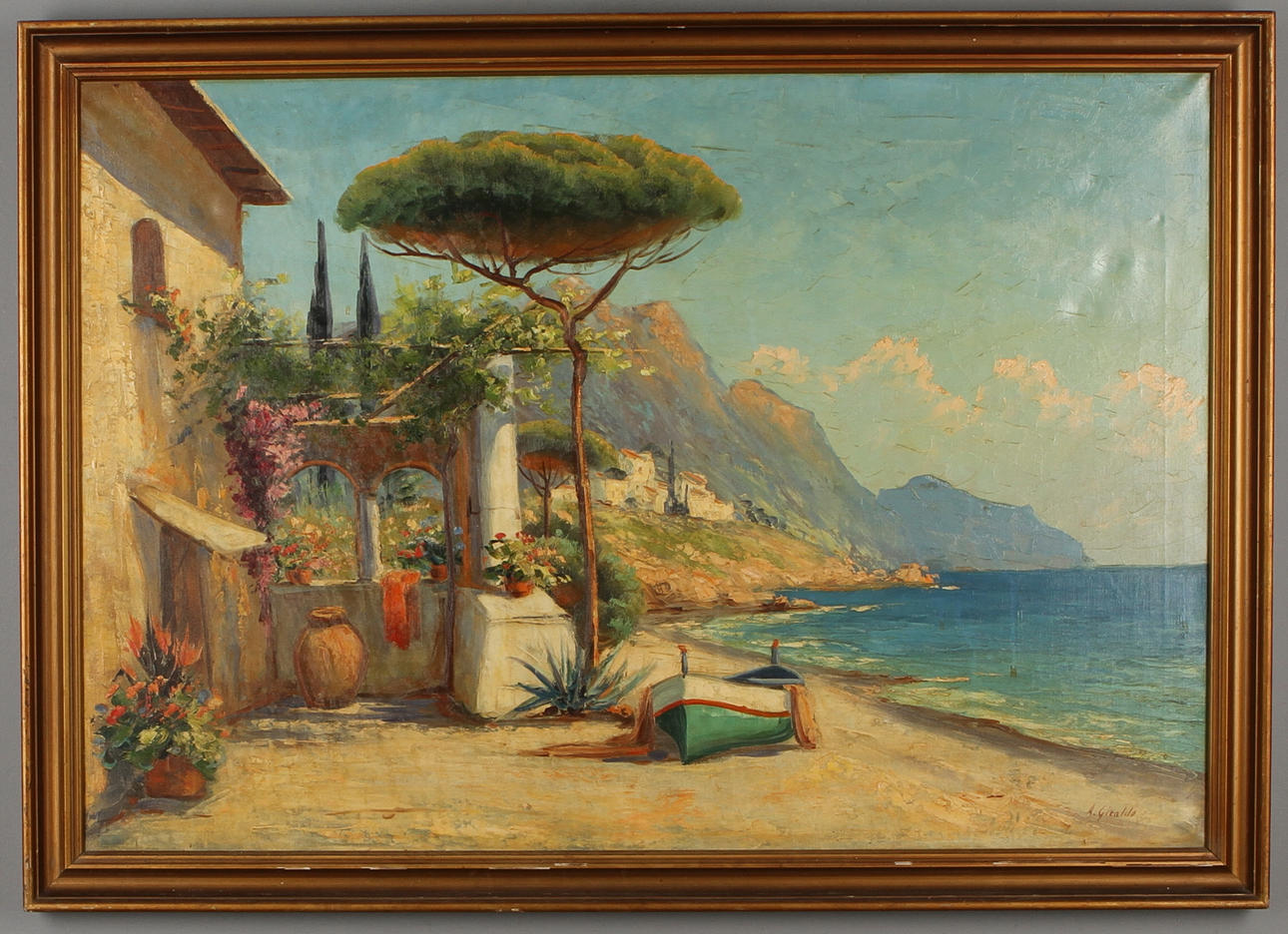 OKÄND KONSTNÄR. Sydlänskt motiv, olja på duk, signerad A Giraldo.