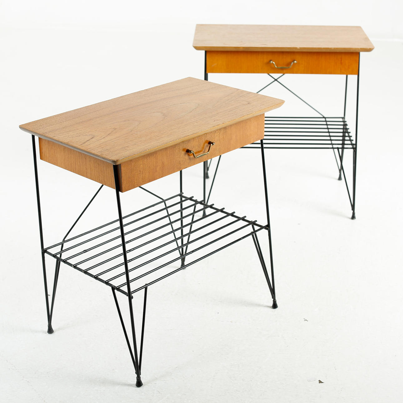 BEDSIDE TABLES, a pair, teak, string model, mid-20th century.