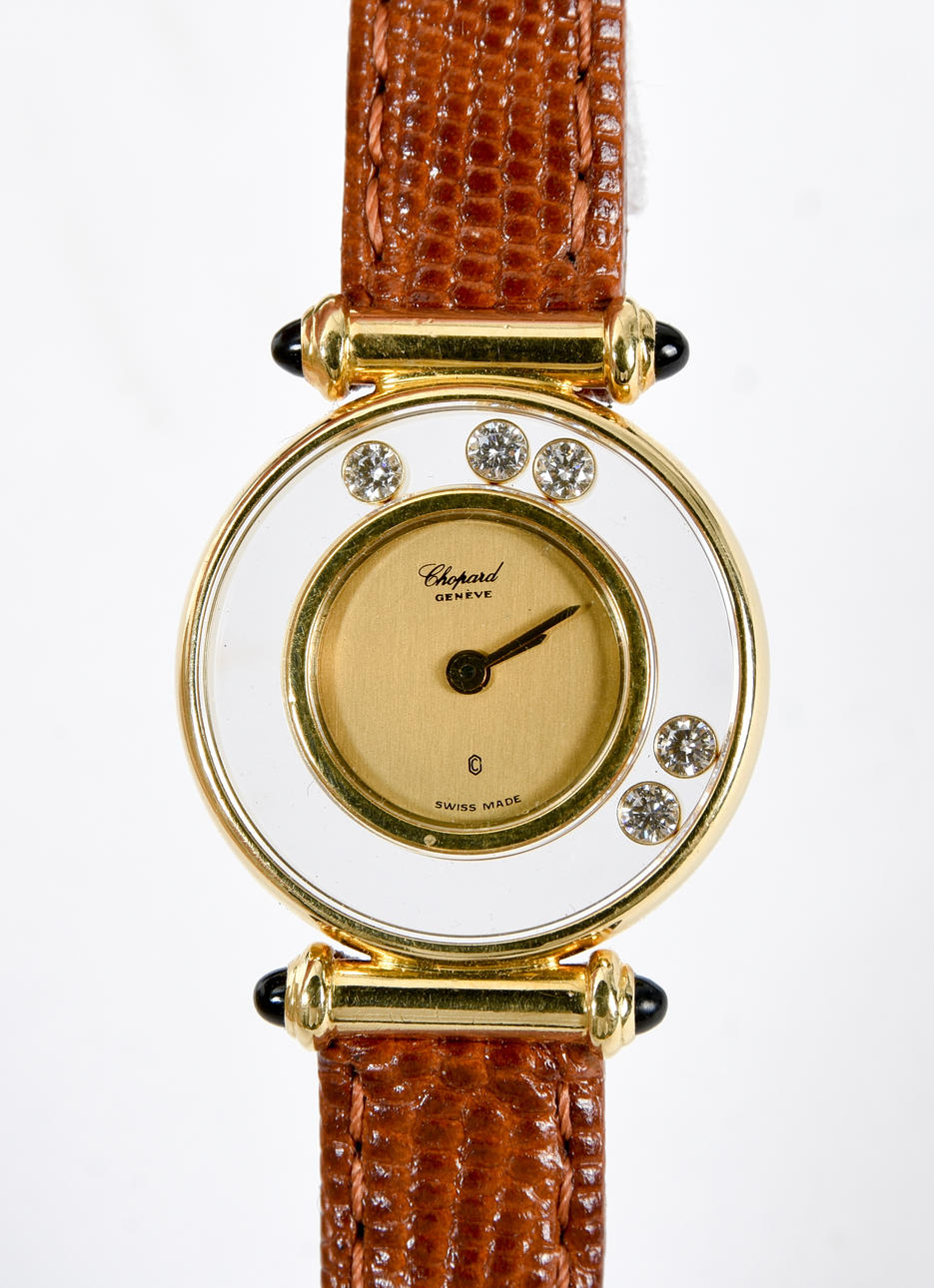 CHOPARD. damklocka, guld, med omgivande diamanter.