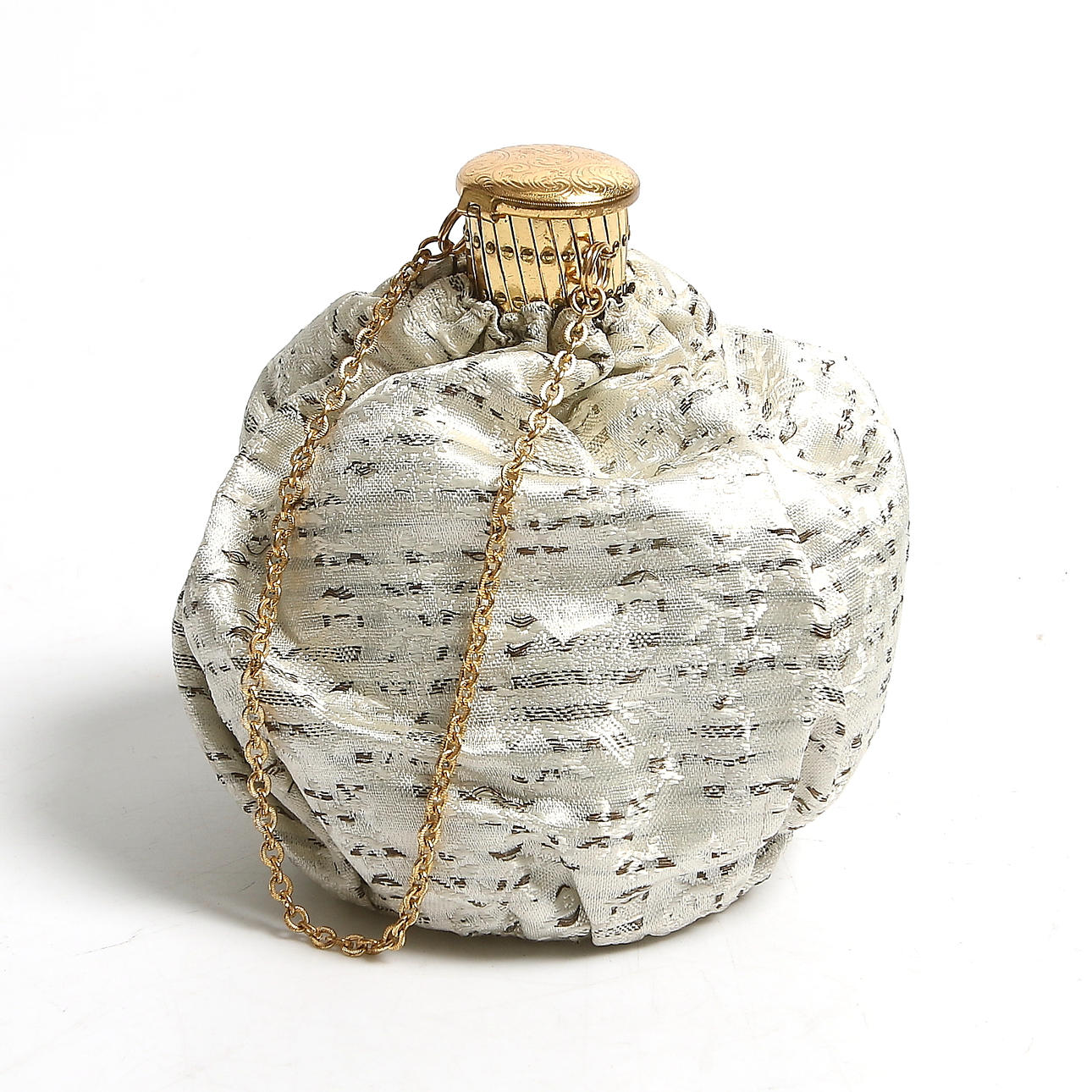 AFTONVÄSKA, damast samt mässing, Stockholm, 1930/40-tal.