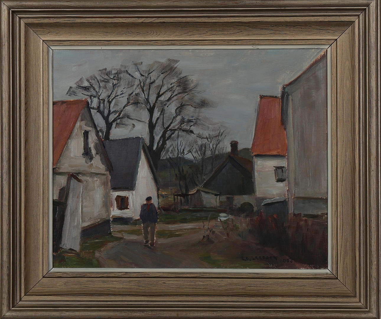 CARL OSCAR LARSSON. Gatubild från Kåseberga, olja på pannå, signerad C O Larsson.