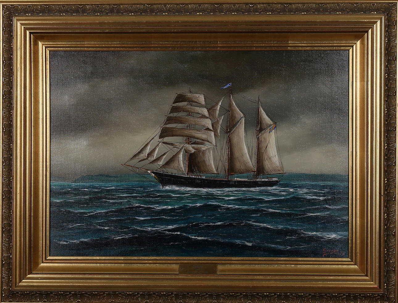 A. GREGOR HELLBERG. Segelfartyget Selma, 1853, olja på duk, signerad Greger.