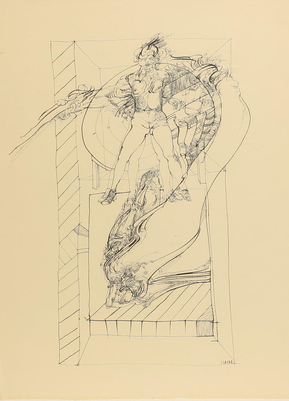 Unknown artist, ink drawing, "Livets Rytm I", signed Asmar.