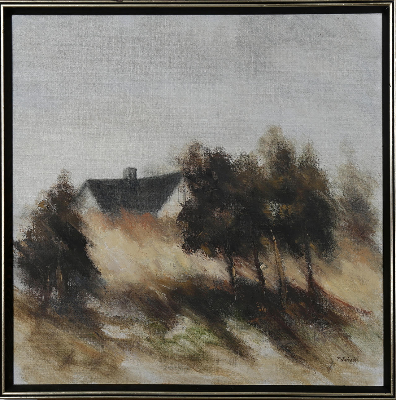 PETER JAKOBY. Gård vid Mörrumsån, olja på duk, signerad P Jacoby.