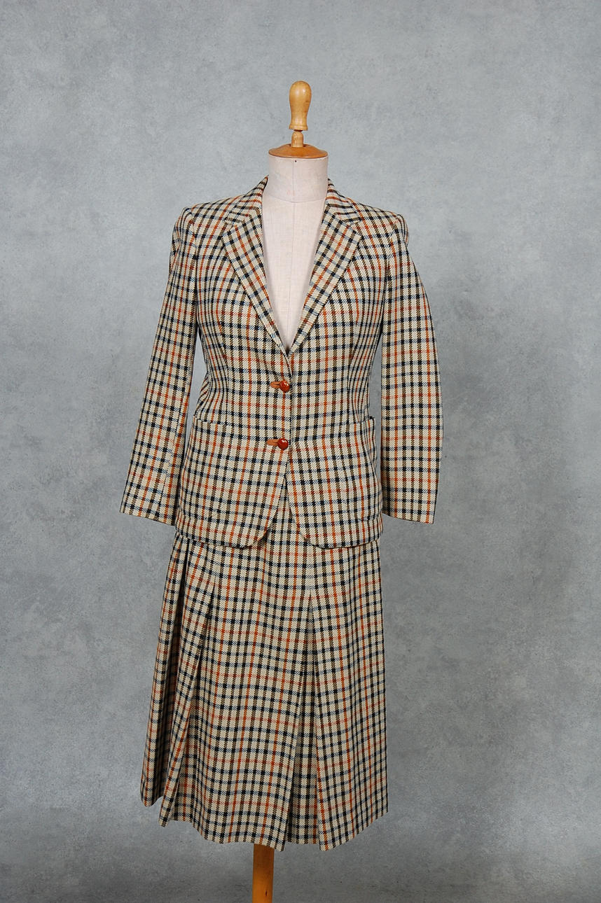 TWEEDDRÄKT, 2 delar, " Daks London " med skinndetaljer.