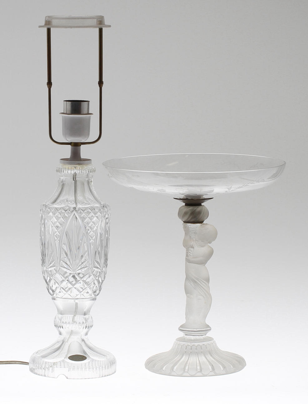 SKÅL på fot, BORDSLAMPA, glas, 1900-tal.