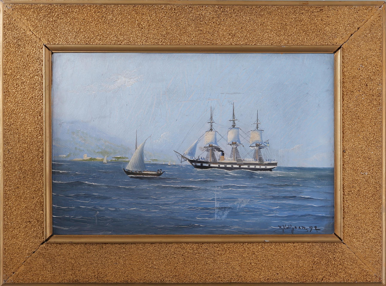 OIDENTIFIERAD KONSTNÄR. Marinmålning, olja på papp, signerad och daterad -92.
