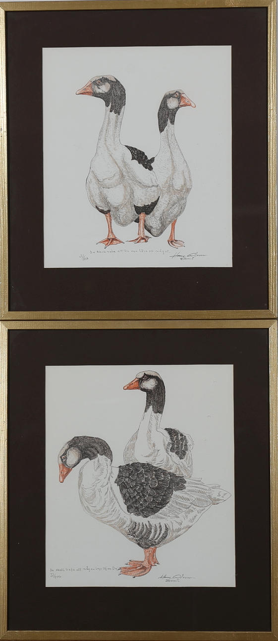 HASSE ANDERSSON. Gäss, färglitografier 2 st, nr 33/250, signerade.