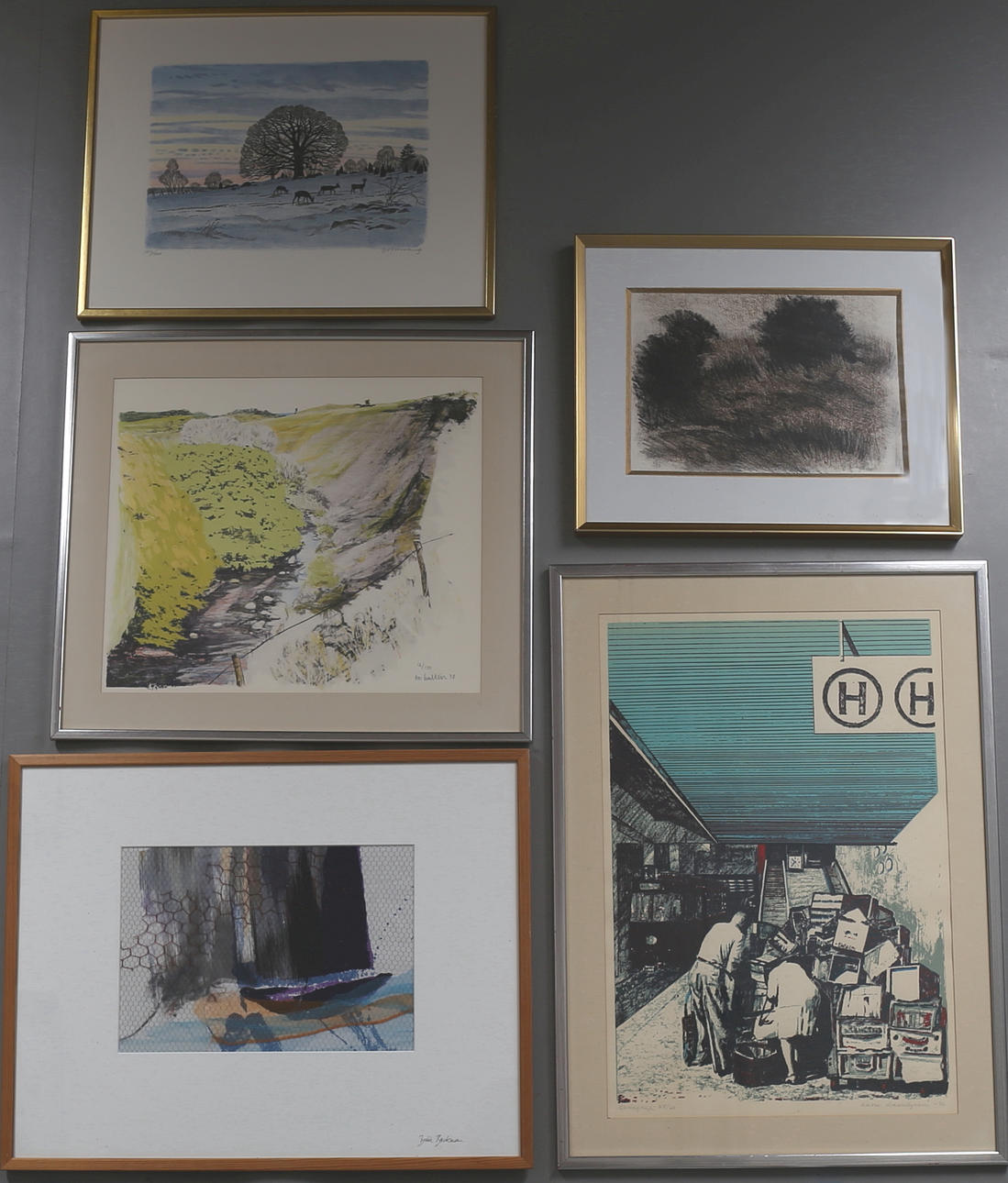 PART GRAFIK,5 st i olika motiv, signerade bl a Bo Hultén, Gunnar Bruzewitz etc.