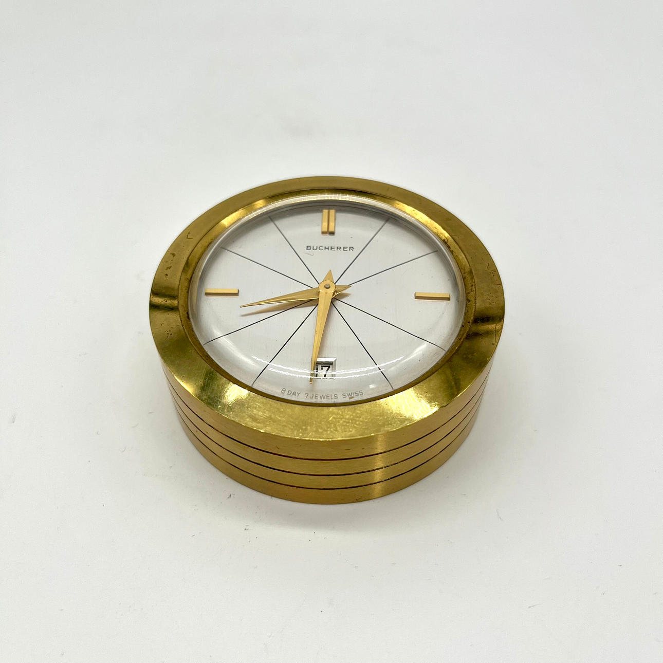 SWISS PRECISION: GOLDEN BUCHERER TABLE CLOCK WITH ALARM FUNCTION