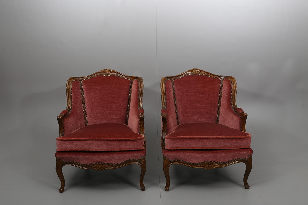 FÅTÖLJER, rosa klädsel, nyrokokostil, 1900-talets andra hälft.
