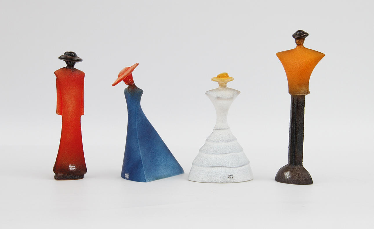 KJELL ENGMAN. Glasfigurer. 4 st, Kosta Boda.