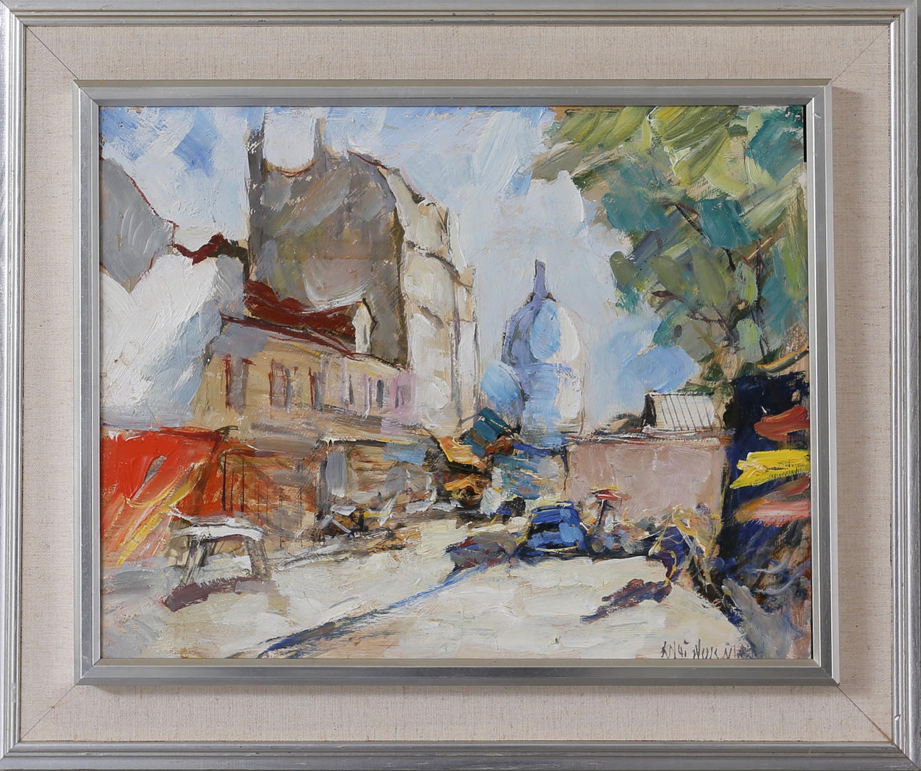 KNUT NORMAN. Stadsmotiv, olja på pannå, signerad.