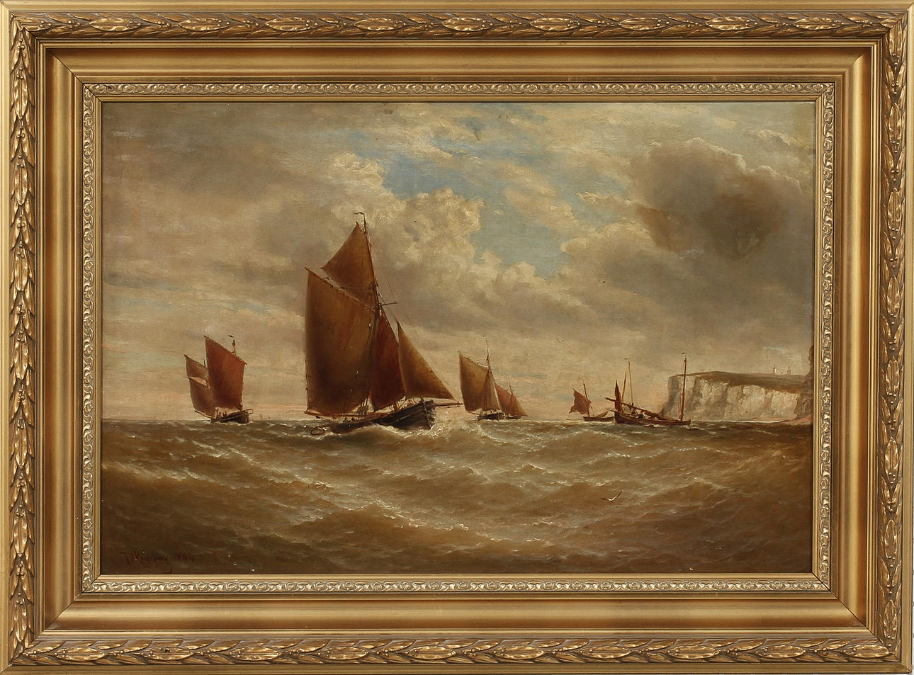 T U KINGSBURY. Segelfartyg utanför Dover, olja på duk, signerad och daterad 1884.