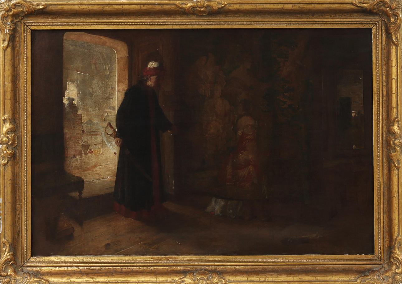 OIDENTIFIERAD KONSTNÄR. "The Alchymist on the verge of a discovery", olja på duk, 1800-tal.