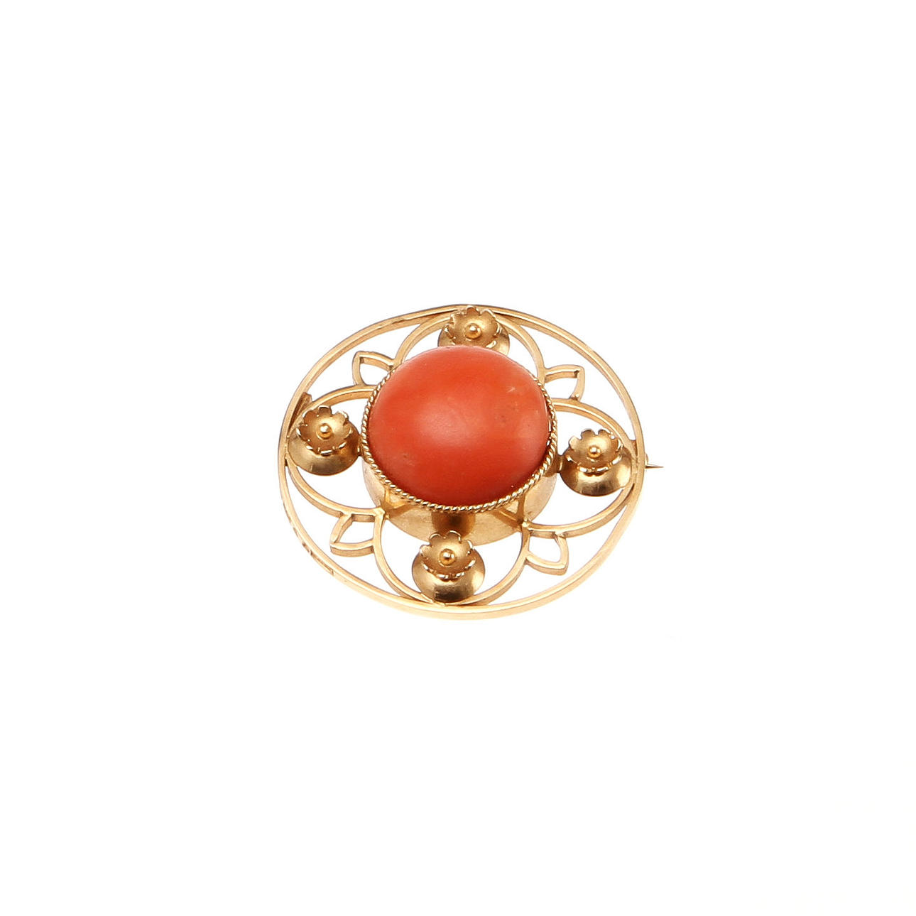 BROSCH, 18K rödguld med röd korall, Trege Guldsmedsaktiebolaget, 1967.