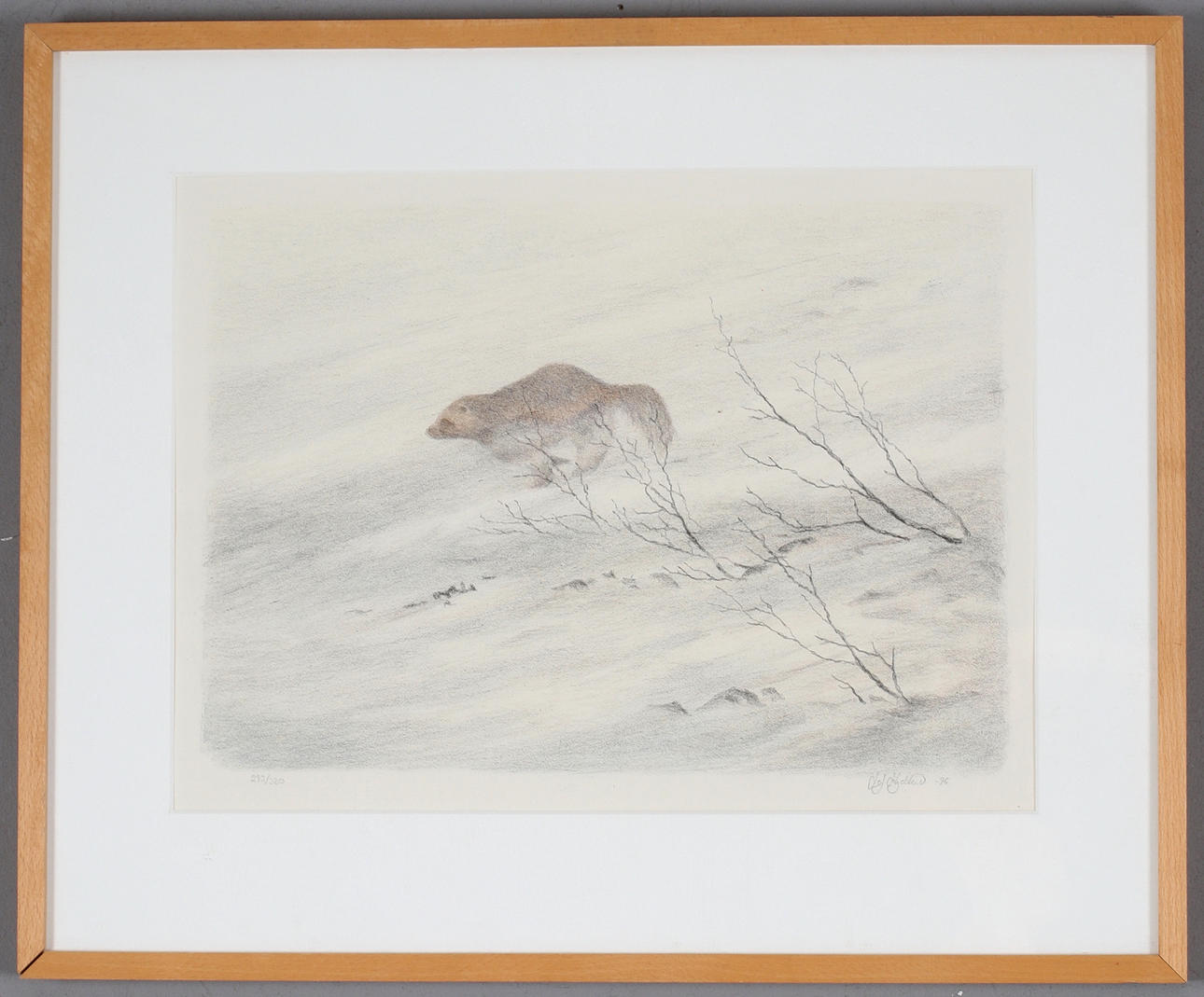 LEIF LILJEBLAD. Lithograph, wolverine in landscape, signed and numbered 299/320.