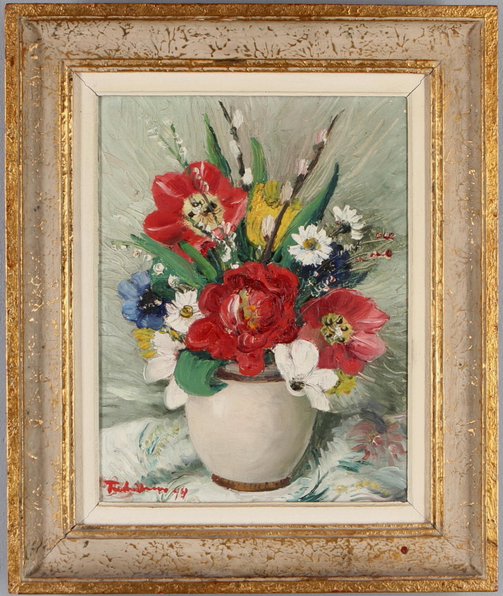 CARL EINAR "FIGGE" FREDRIKSSON. Blomsterstilleben, olja på duk, signerad samt daterad 44.