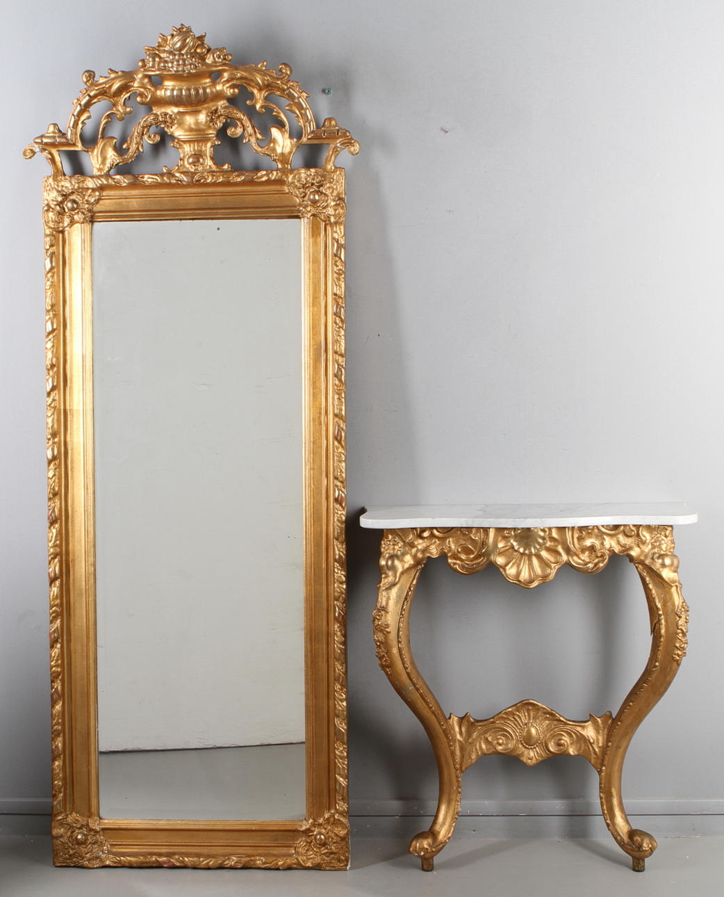 MIRROR with CONSOLE TABLE with stone top, neo-rococo, 19th century ...