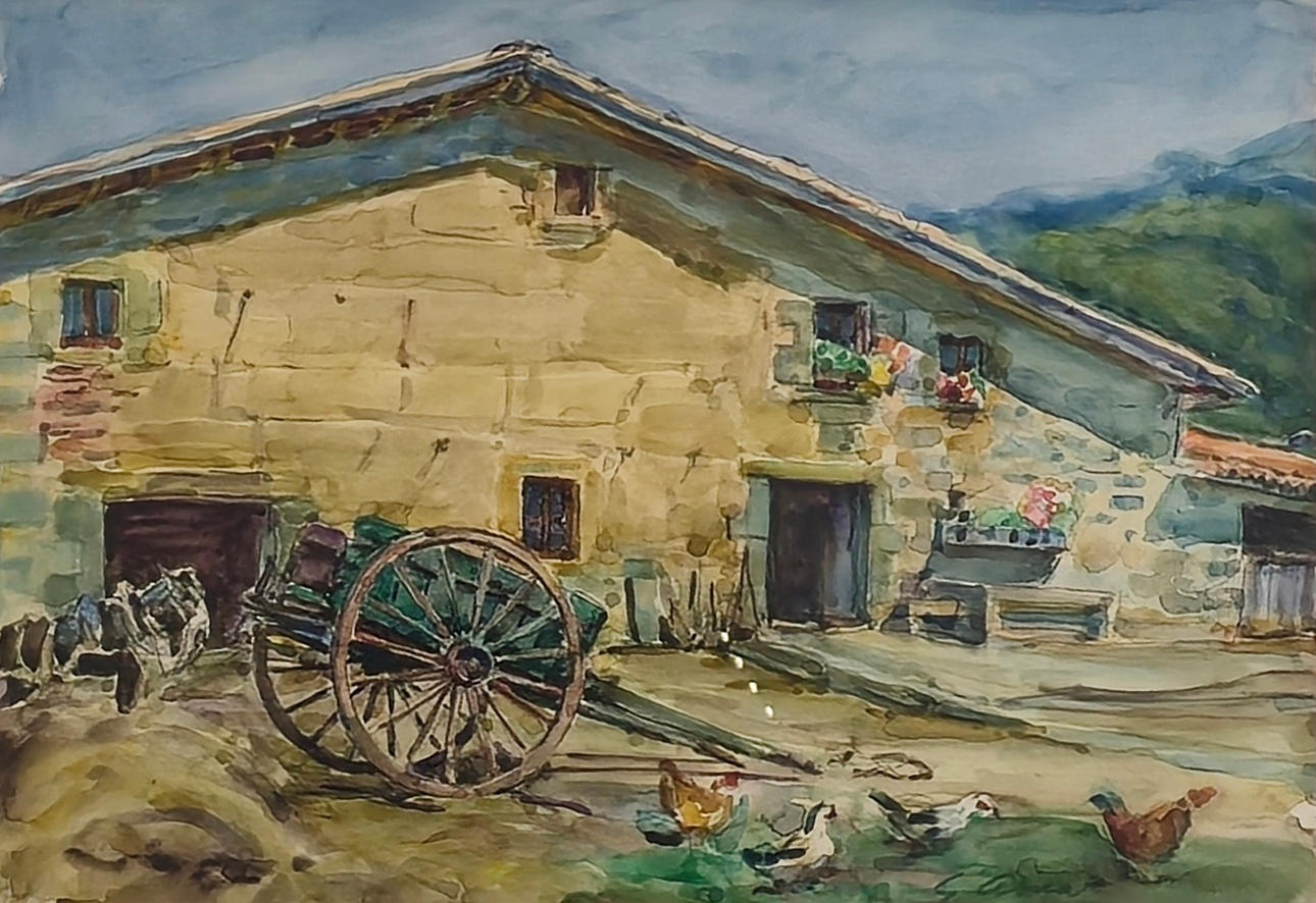 GABRIEL AMAT. BONDGÅRD. AKVARELL PÅ PAPPER.