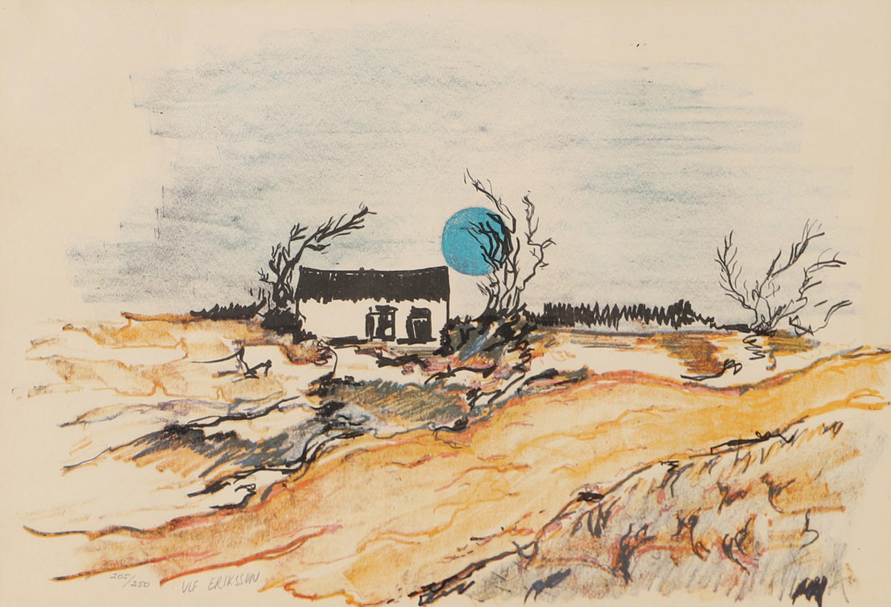 ULF ERIKSSON. Blaue Sonne, Farblithographie, signiert.